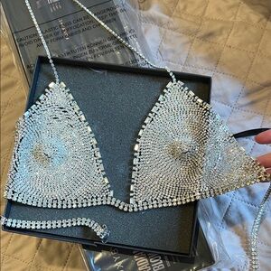 Elegant Silver Crystal Bra by [Brand] CHAIN LINK CRYSTAL BRA TOP
